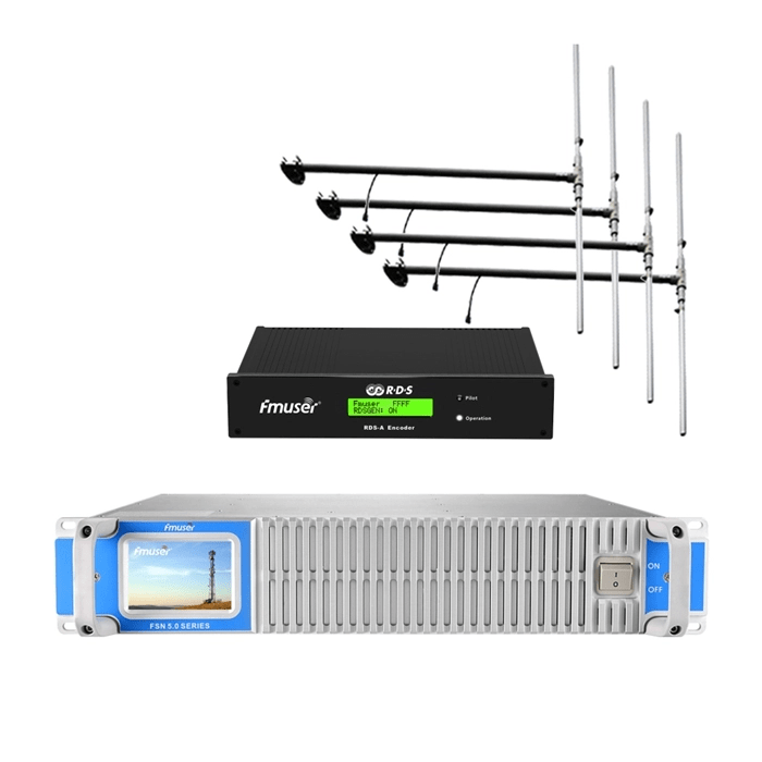 FMUSER FSN5-600W FM Radio Station Package with 4 Bay FM Antenna and RDS Encoder