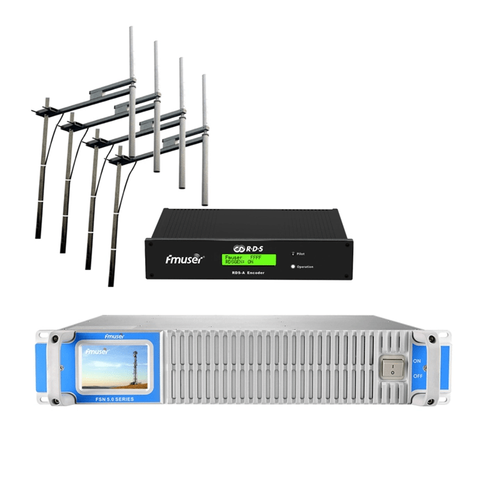 1KW FM Transmitter Package with 4 Bay Antenna and RDS Encoder