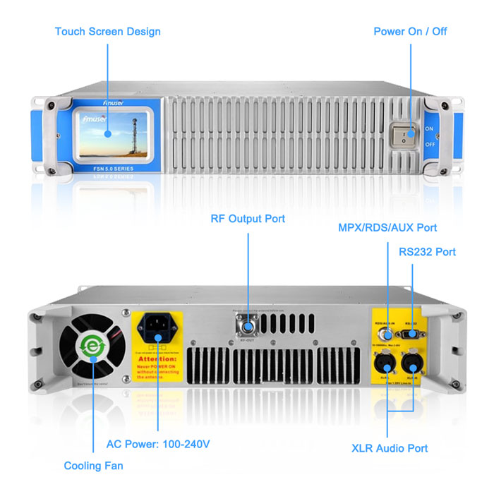 Likou tsa tlhahiso le tse kenang liphanele tsa FMUSER FSN-1500T rack 1500 watt FM transmitter.