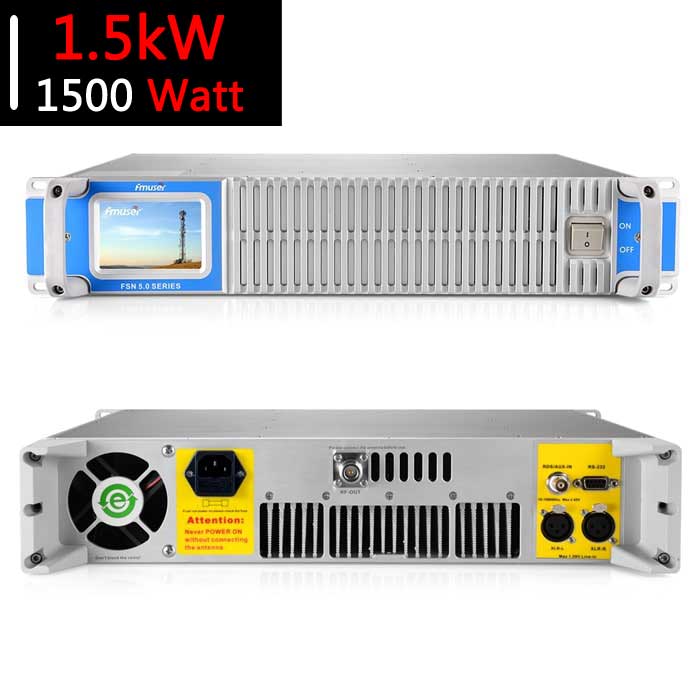 Pontšo ea karolo e ka morao le e ka pele ea FMUSER FSN-1500T rack 1500 watt FM transmitter.