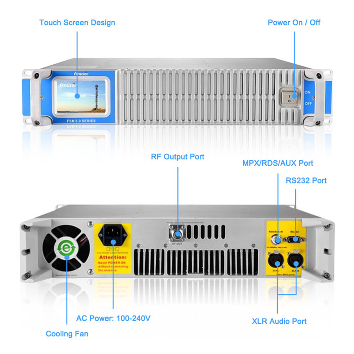 Porty wyjściowe i wejściowe na panelach FMUSER FSN-600T rack 600 watowy nadajnik FM