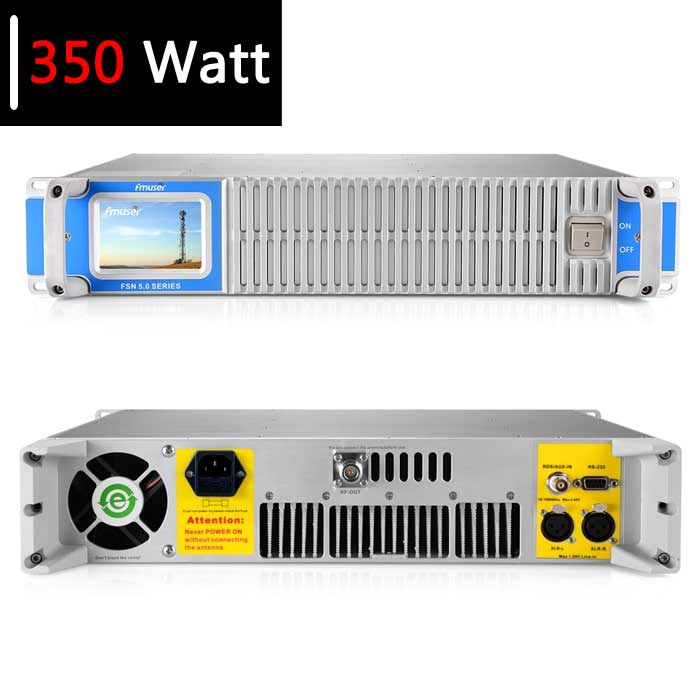 የ FMUSER FSN-350T rack 350W FM አስተላላፊ የኋላ እና የፊት ፓነል ማሳያ