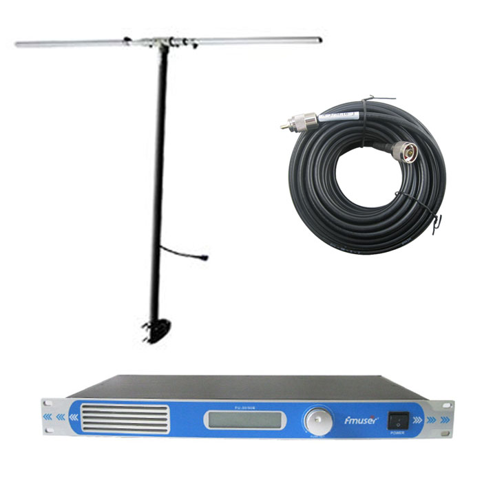 Pacote de transmissor FM FU-50B de 50 watts com antena dipolo FM de 1 baia e acessórios de antena