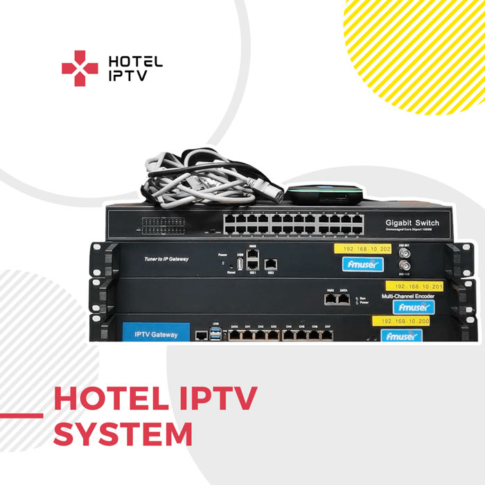 FMUSER Ostalaritza IPTV Solution Hotel IPTV Sistema osoa IPTV Hardware eta Kudeaketa Sistemarekin