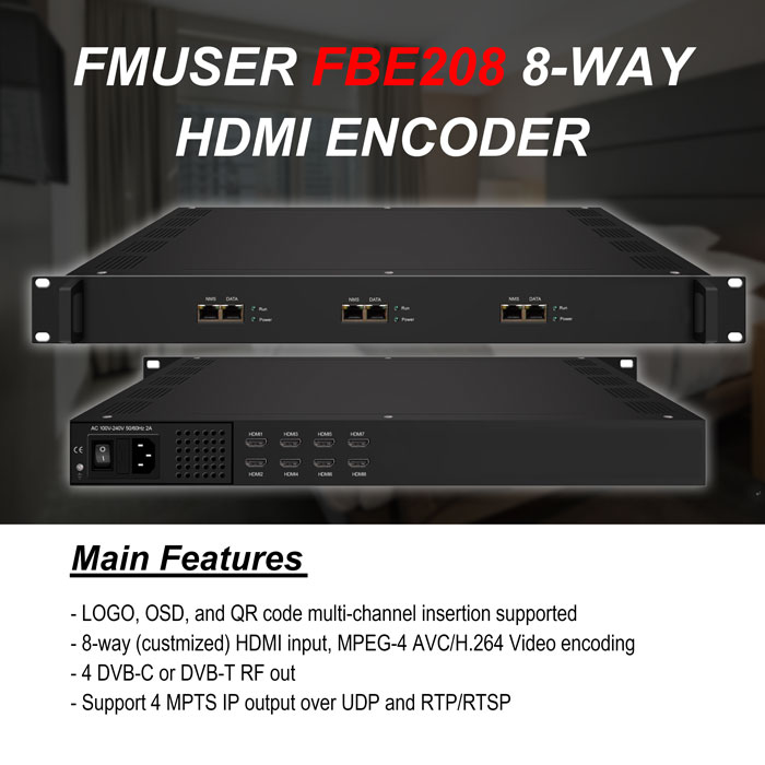FMUSER FBE208 8-cestný hardvérový HDMI kodér
