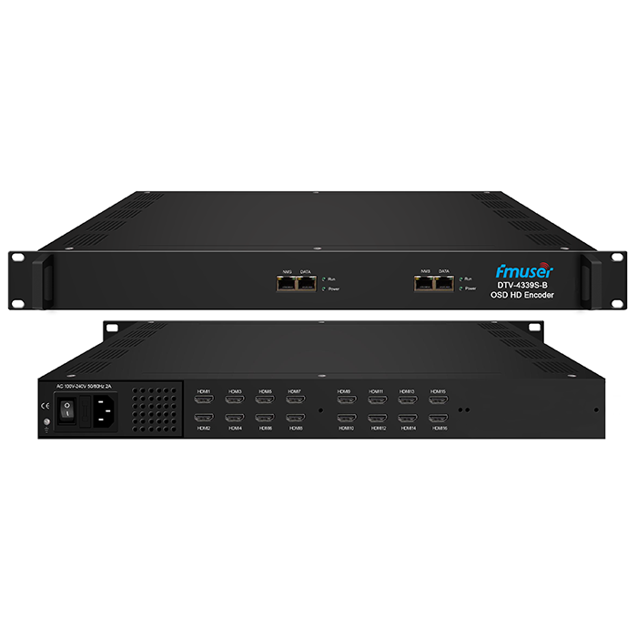 FMUSER DTV4339S-B 8/16/24 Saluran HDMI IPTV Encoder (Ditingkatkeun OSD+IP Protocol)