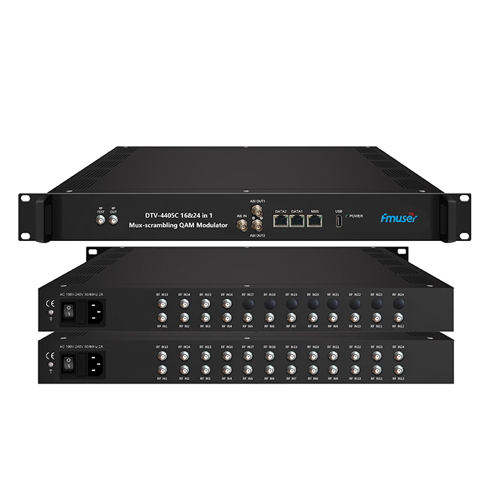 FMUSER DTV-4405C 16/24 च्यानलहरू IP QAM RF मोड्युलेटर CATV का लागि